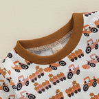 Baby Toddler Boys 2Pcs Halloween Outfit Pumpkin Trailer Tractor Print Long Sleeve Top and Long Pants Fall Set