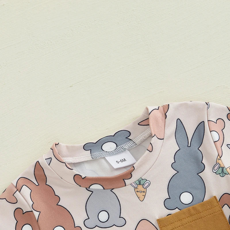 Baby Toddler Boys 2Pcs Easter Shorts Set Carrot Bunny Print Short Sleeve Round Neck Top Elastic Waistband Shorts