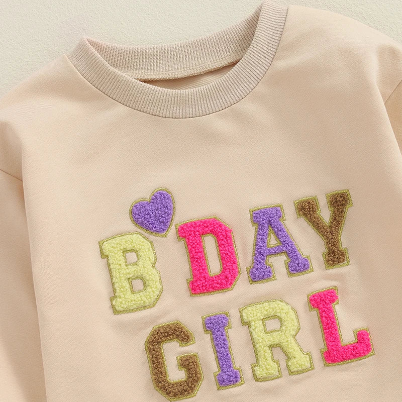 Baby Girl Boy BDAY GIRL / BOY Birthday Romper First Birthday Long Sleeve Round Neck Letter Embroidery Bodysuit Playsuit