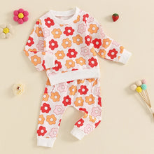 Load image into Gallery viewer, Baby Toddler Kids Girls 2Pcs Fall Outfit Floral Strawberry Flower Print Crew Neck Long Sleeve Top and Long Pants Clothes Set
