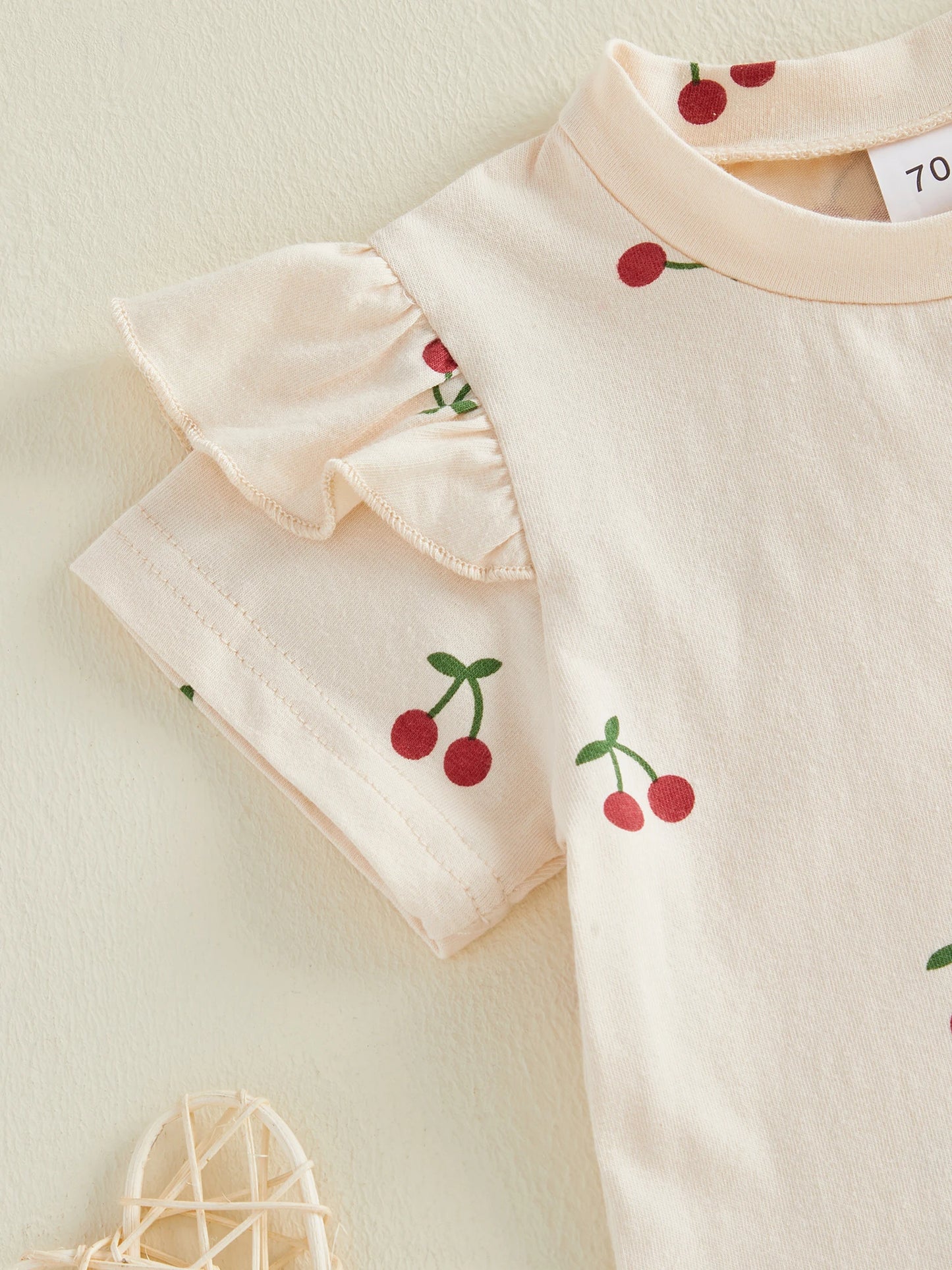 Baby Toddler Girls 2Pcs Summer Outfit Cherry Print Crew Neck Short Sleeve Top Elastic Waist Shorts Clothes Set