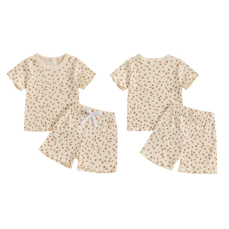 Baby Toddler Girls 2Pcs Flower Set Short Sleeve T-shirt Top With Shorts Floral Outfit