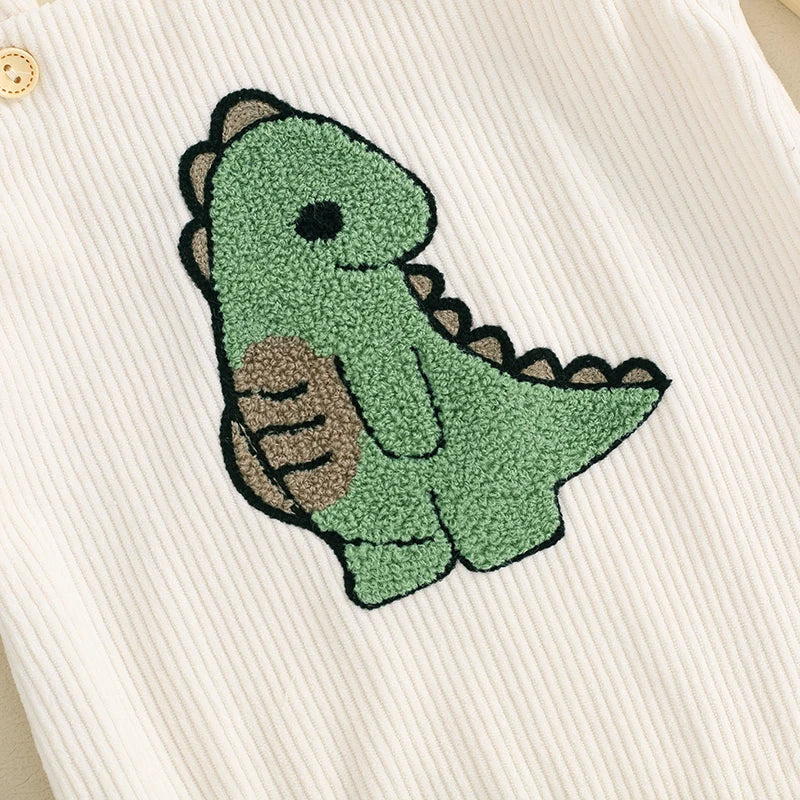 Baby Boys Girls Corduroy Romper Casual Square Neck Sleeveless Overall Chicken Dinosaur Baseball Tractor Embroidery Summer Jumpsuit