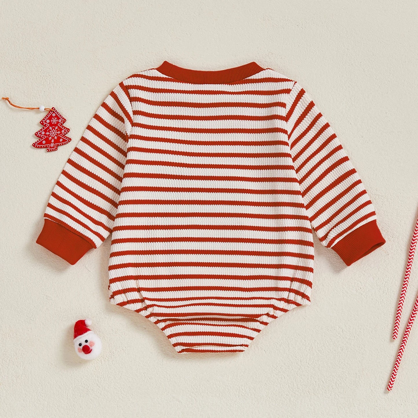Baby Boy Girl Christmas Striped Jumpsuit Long Sleeve Round Neck Tree Truck Embroidery Romper