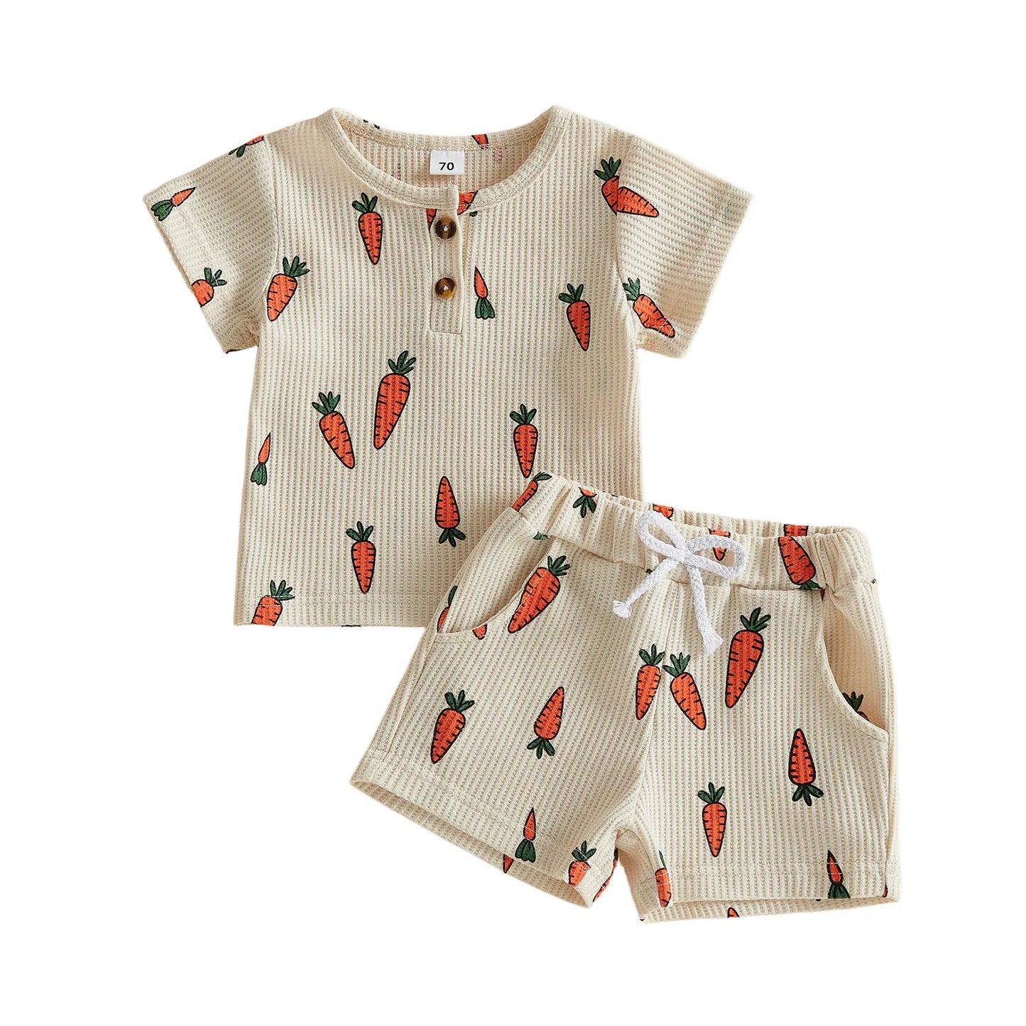 Baby Toddler Boys Girls 2Pcs Easter Outfit Carrot Print Short Sleeve Crew Neck T-shirt Top with Shorts 2-piece Set