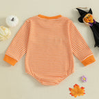 Baby Girls Boys Halloween Romper Long Sleeve Crew Neck Pumpkin Ghost Embroidery Bodysuit Fall