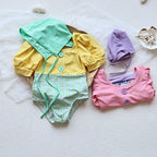 Girls Puff Sleeve 2 Pcs Swimsuit Set