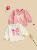 Baby Toddler Girls Long Sleeve Top Pom Pom Ball Bow Print Crewneck Pullover Winter Fall Clothes