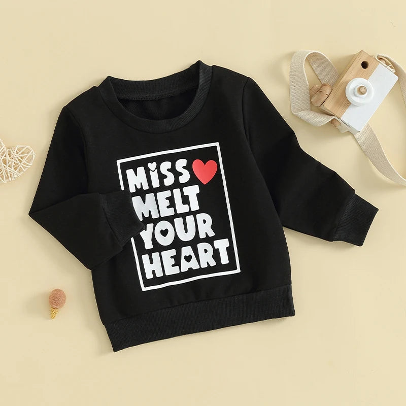 Baby Toddler Girls Valentine's Day Letter Miss Melt / Steal Your HeartPrint Long Sleeve Pullover Top