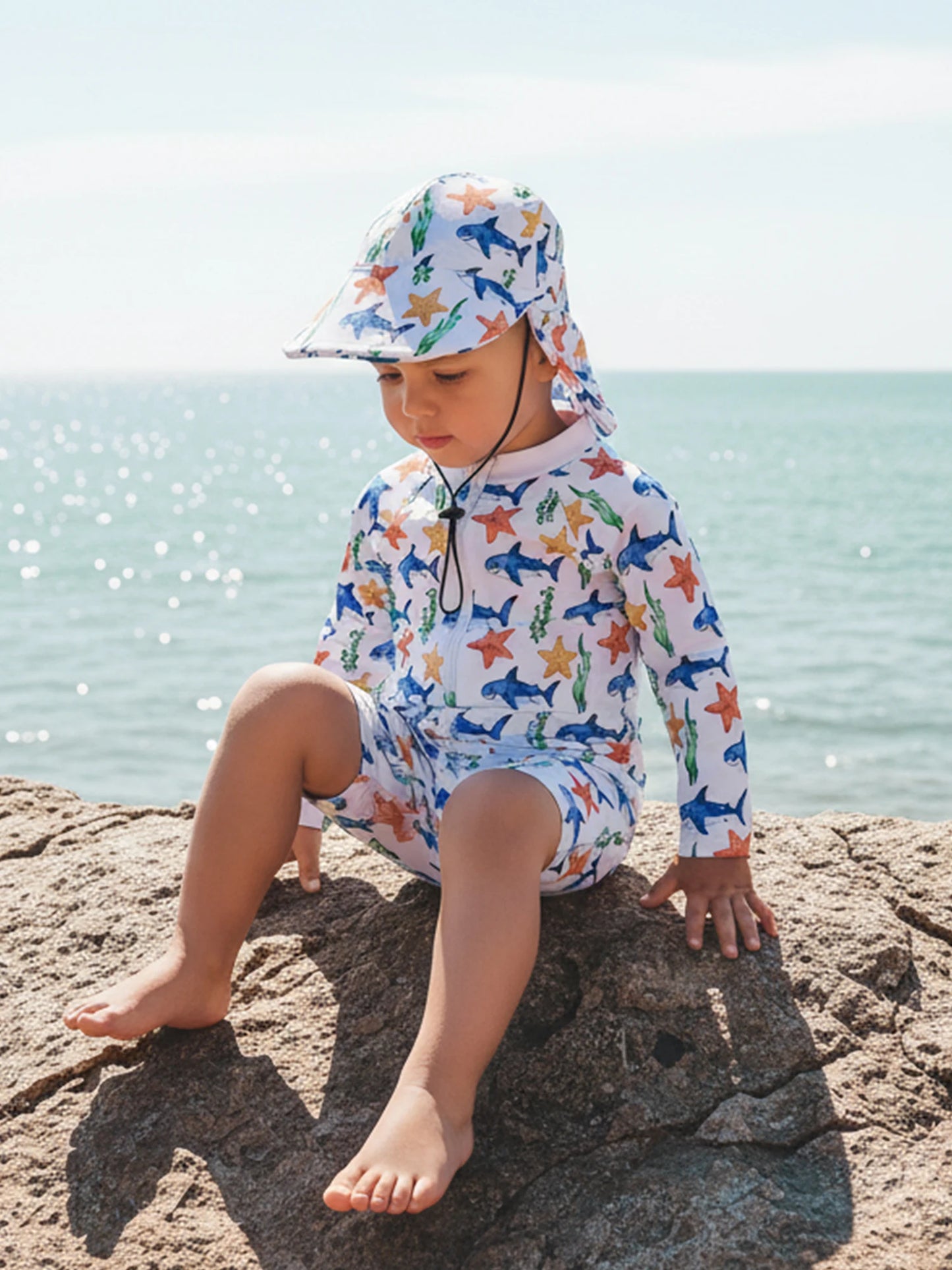 Baby Toddler Boys 3Pcs Rash Guard Swimsuit Print Zip Up Long Sleeve Swimwear Top Swim Shorts and Hat Set