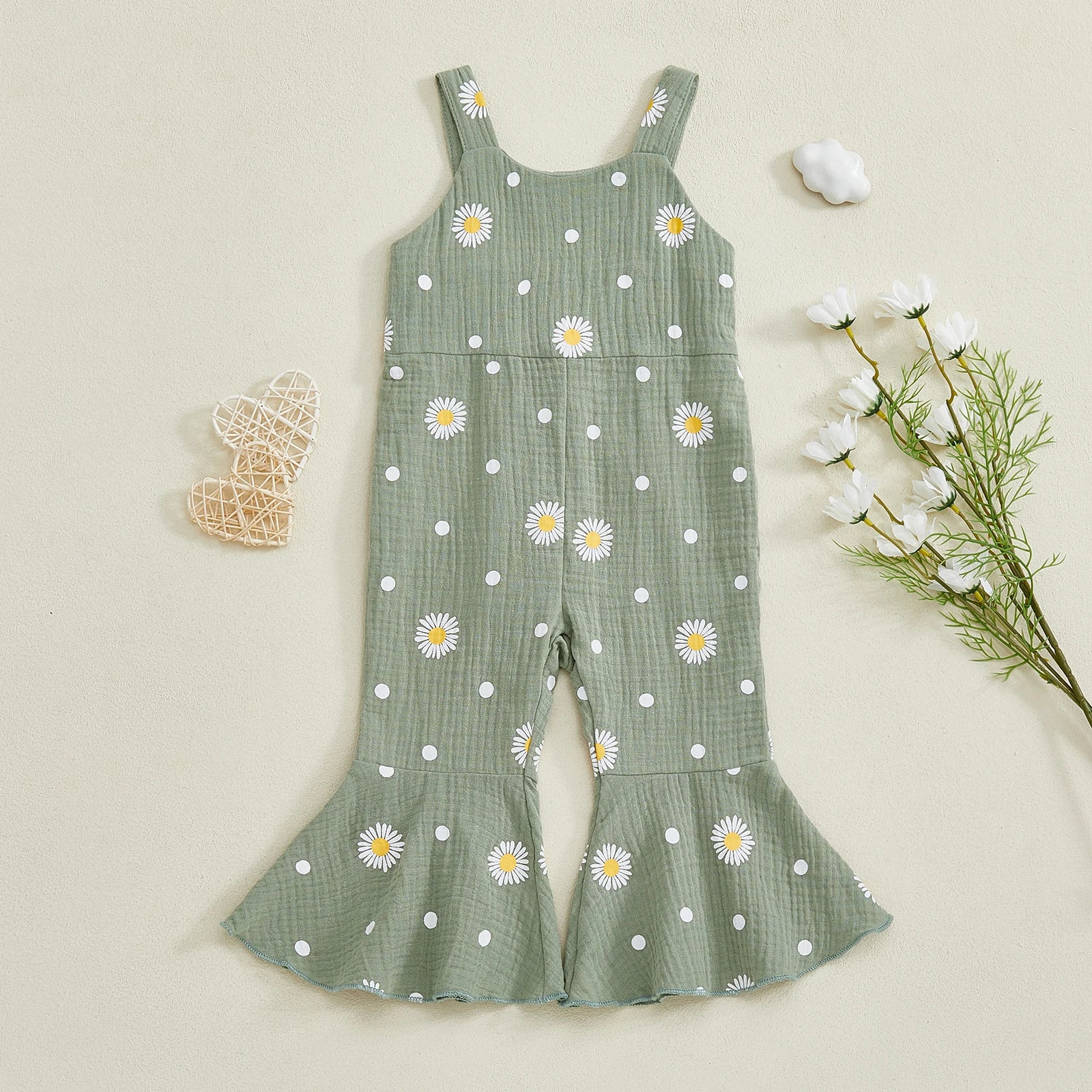 Baby Toddler Girls Summer Overalls Infants Sleeveless Daisy Floral Print Suspender Flared Pants