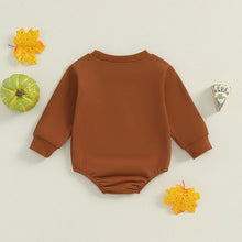 Load image into Gallery viewer, Baby Girls Boys Little Turkey Bubble Romper Thanksgiving Letter Turkey Embroidery Long Sleeve Fall Bodysuit
