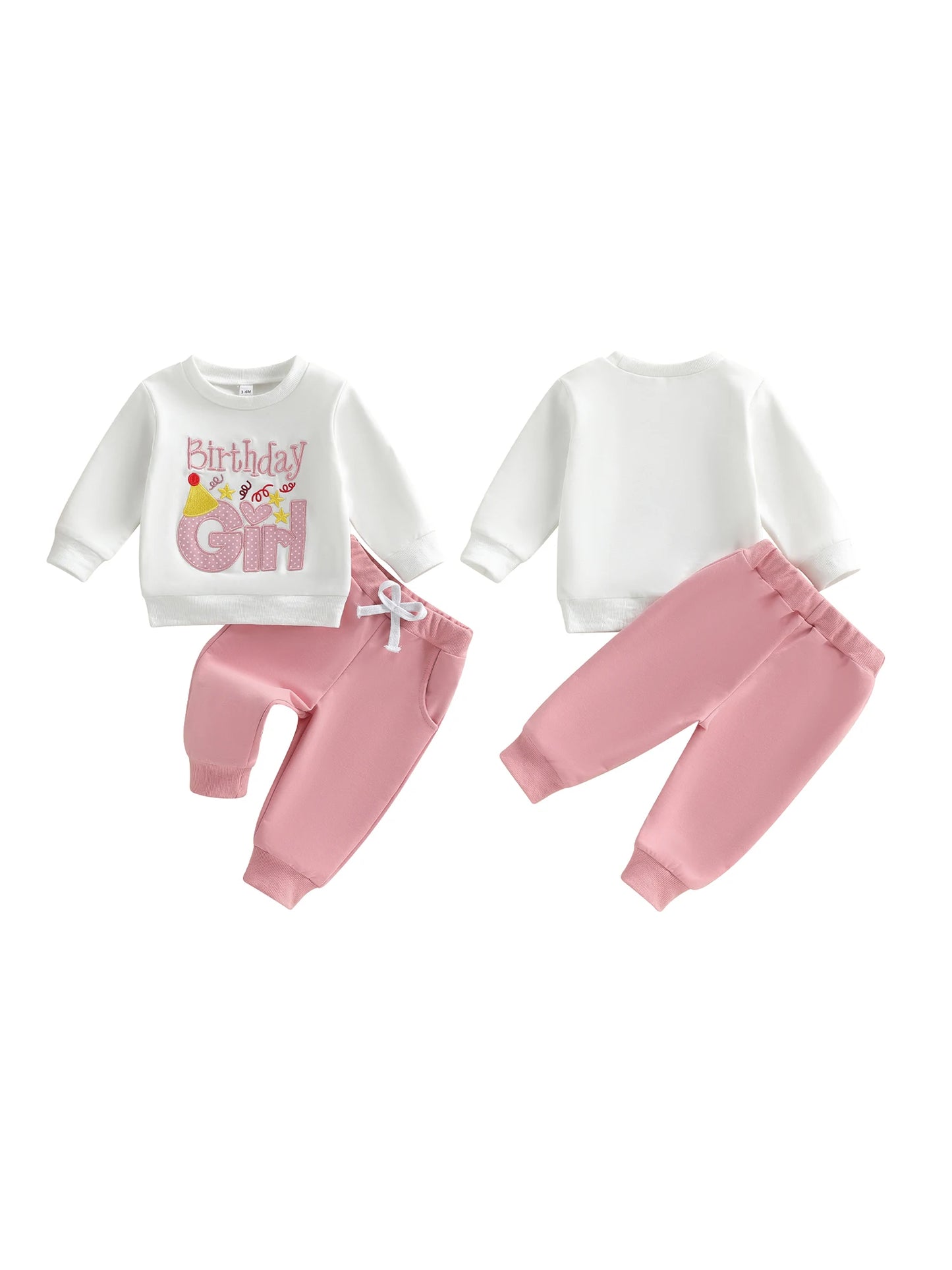 Baby Toddler Kids Girl 2Pcs Birthday Girl Outfit Letter Embroidery Long Sleeve Round Neck Pullover Top Elastic Waist Solid Pants Jogger Set