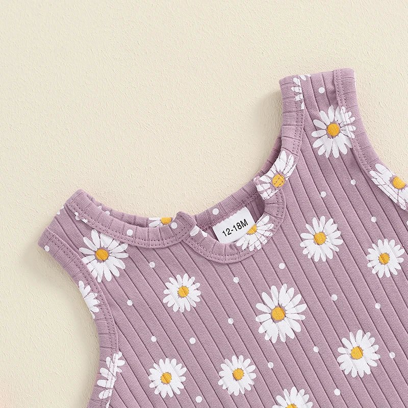 Baby Toddler Kids Girls 2Pcs Summer Clothes Set Sleeveless U Neck Flower Daisy Print Tank Top Shorts Set