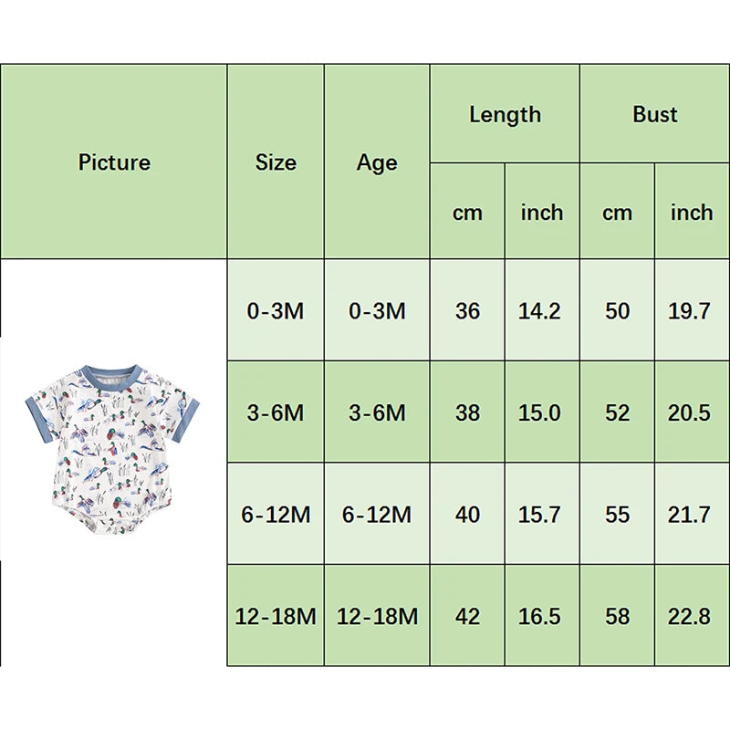 Baby Boy Romper Short Sleeve Crew Neck Duck Bird Print Jumpsuit