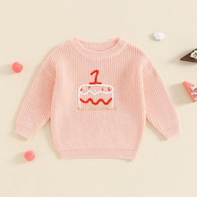 Load image into Gallery viewer, Baby Boys Girls 1 Year Old Birthday Autumn Winter Knitted Sweater Long Sleeve Round Neck Cake Embroidery Knitwear Top
