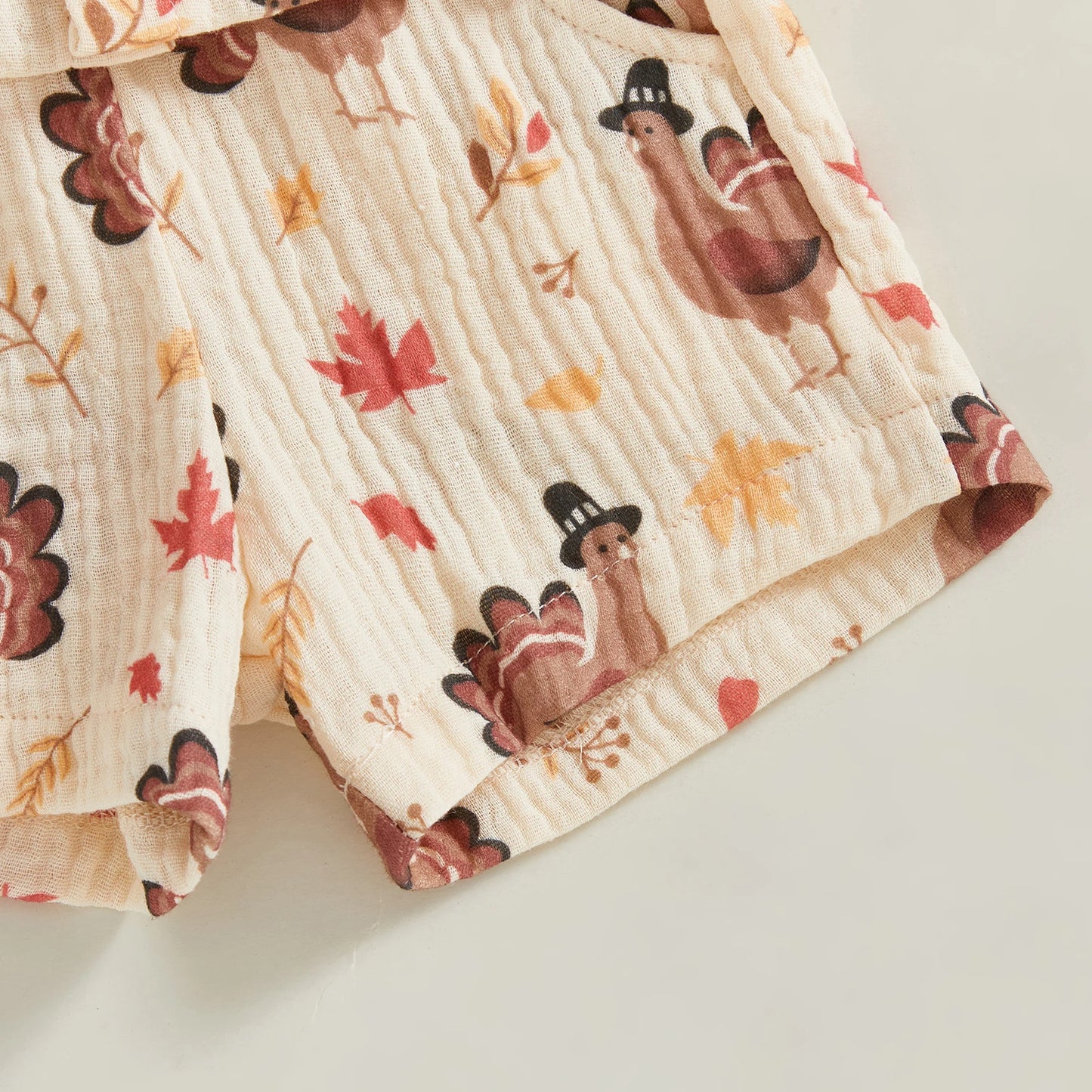 Baby Toddler Boys 2Pcs Thanksgiving Outfit Turkey Short Sleeve Button-up Shirt Elastic Waist Shorts Set