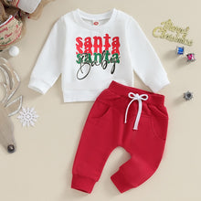 Load image into Gallery viewer, Baby Toddler Boys Girls 2Pcs Christmas Outfits Letter Print Santa Baby Long Sleeve Crew Neck Top Solid Color Long Pants Set
