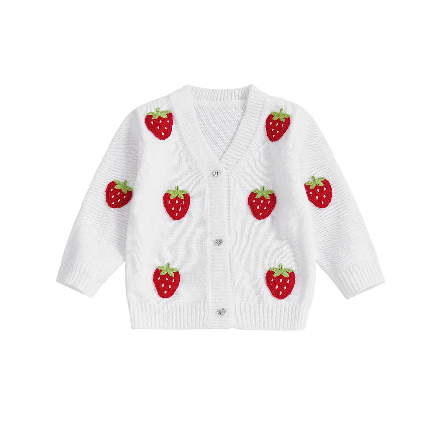 Baby Toddler Girls Sweater Casual Crocheted Strawberries Infant Button Cardigan Knitwear Warm Clothes Sweater
