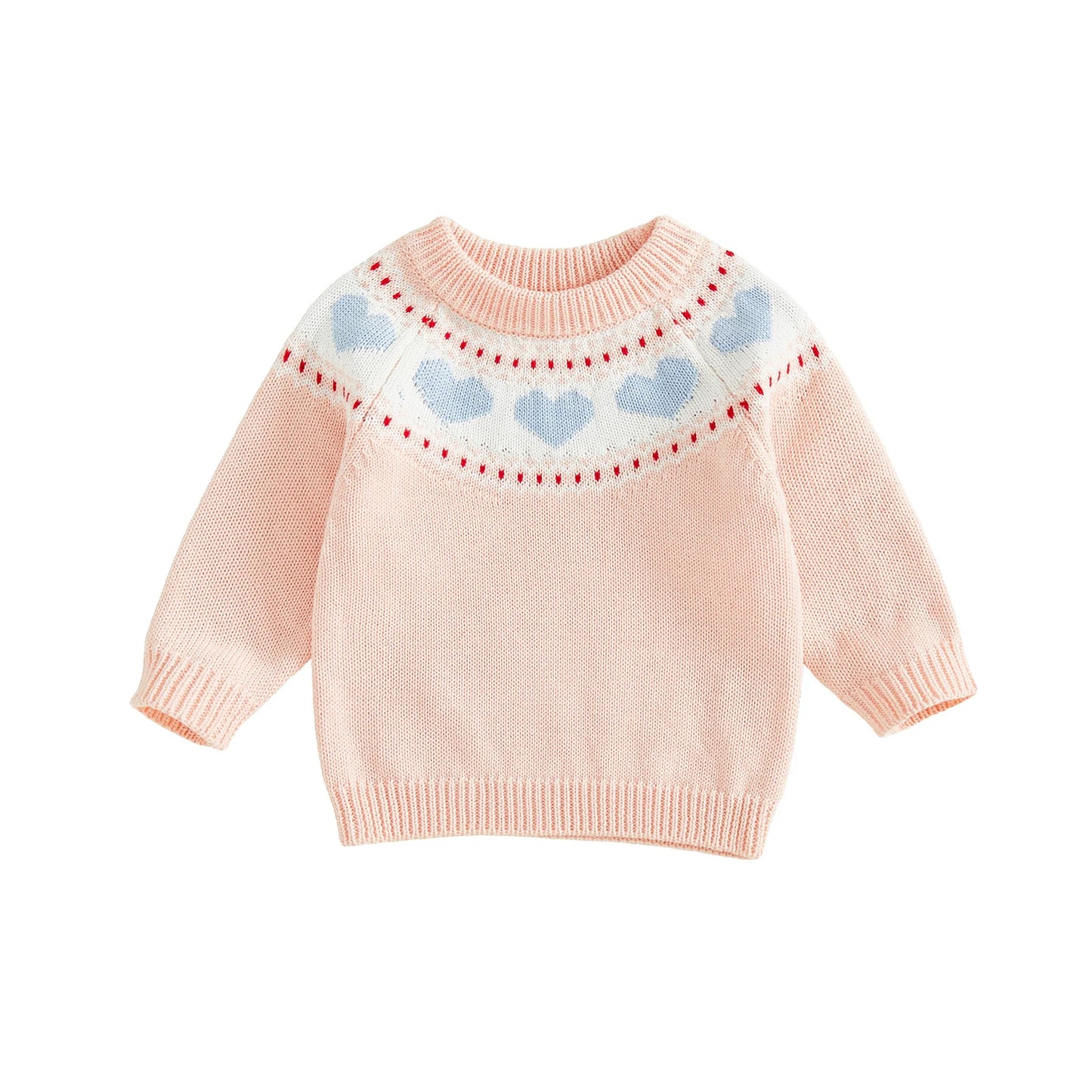 Baby Toddler Boy Girl Valentine's Day Sweater Heart Pattern Crewneck Long Sleeve Pullover Chunky Knit Top