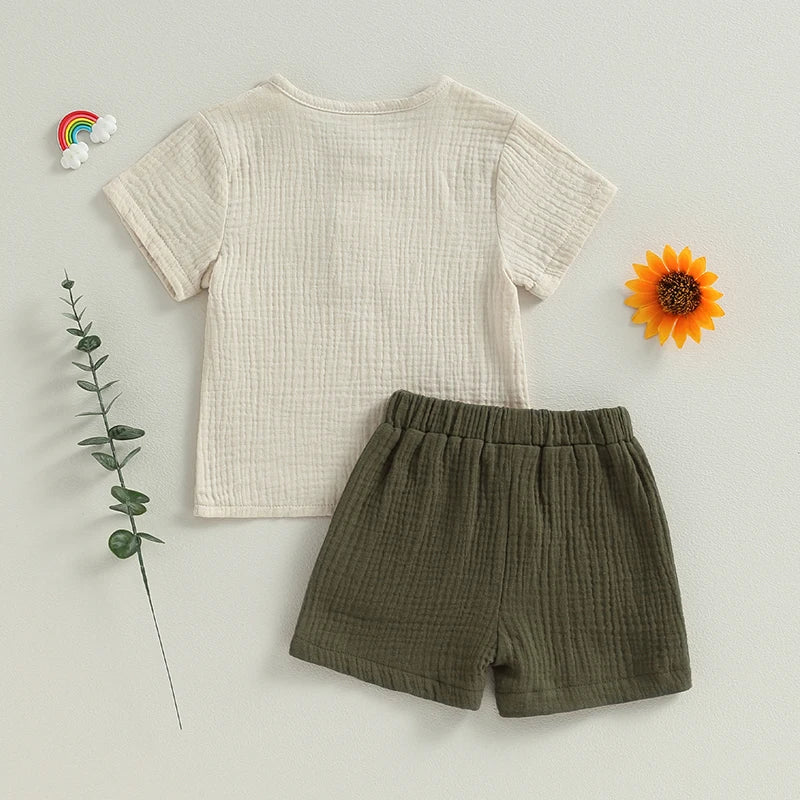 Toddler Baby Boy Girl 2Pcs Clothes Cotton Linen Outfit Short Sleeve T-Shirt Top Shorts 2Pcs Summer Set