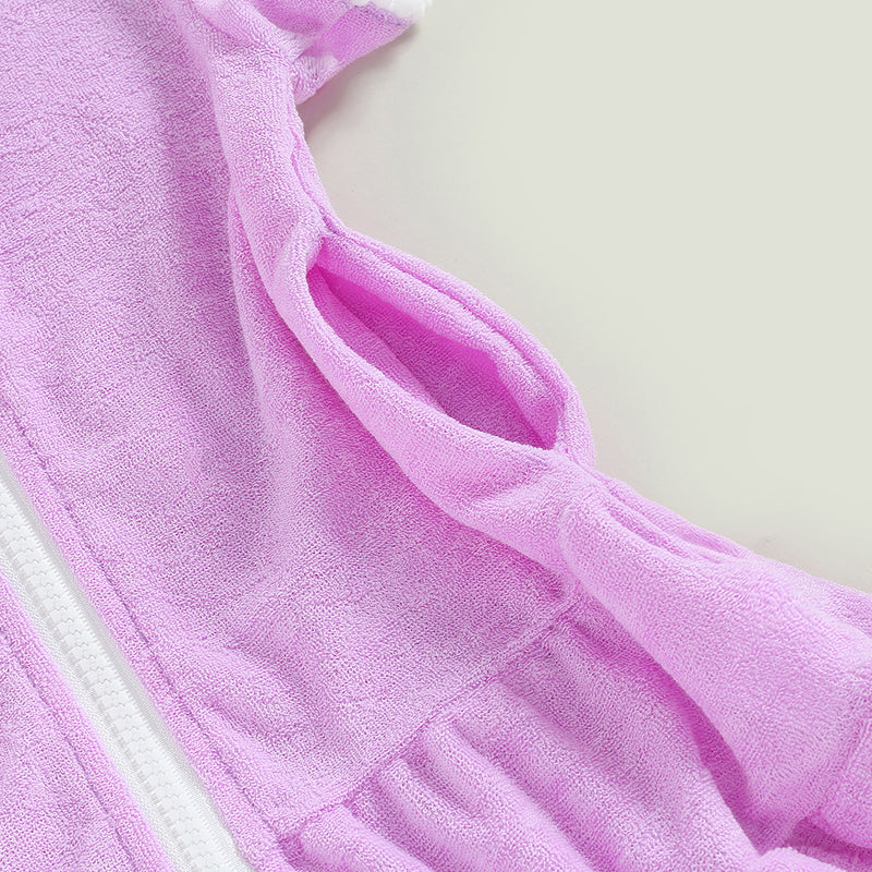 Toddler Kids Girls Swimwear Cover Up Dress Short Sleeve Zip Up Ruffles Solid Beach Dress for Kids