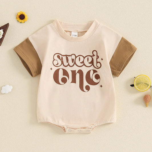 Baby Boys Girls Sweet One Romper Cute Letter Print Short Sleeve Crew Neck Bodysuit Summer Playsuit