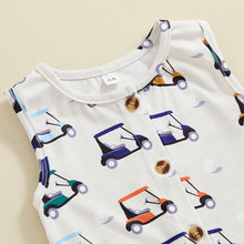 Load image into Gallery viewer, Baby Girls Boys Romper Golf Cart Print Sleeveless Button Up Crew Neck Jumpsuit
