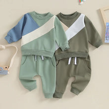 Load image into Gallery viewer, Baby Toddler Boys Girls 2Pcs Clothes Long Sleeve Contrast Color Top and Drawstring Pants Set
