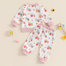 Load image into Gallery viewer, Baby Toddler Girls 2Pcs Fall Set Long Sleeve O Neck Floral Flower Tractor Print Top Pants Outfit
