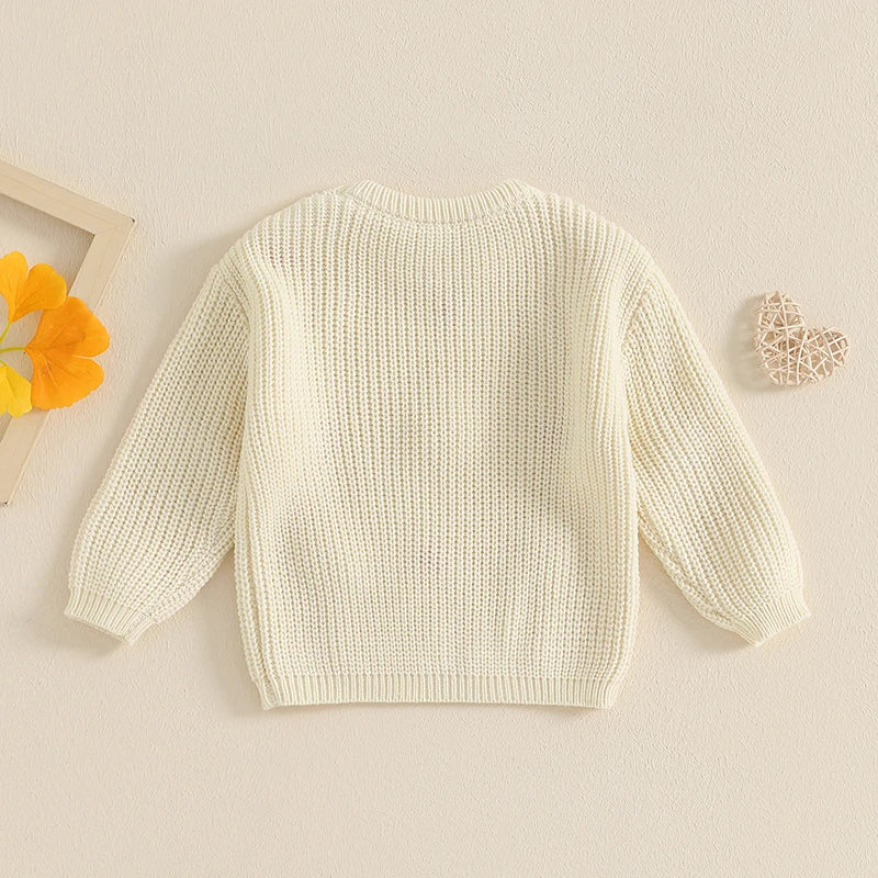 Baby Toddler Girls Valentine's Day Sweater Heart Long Sleeve O-Neck Ribbed Chunky Knit Jumper Valentines Top