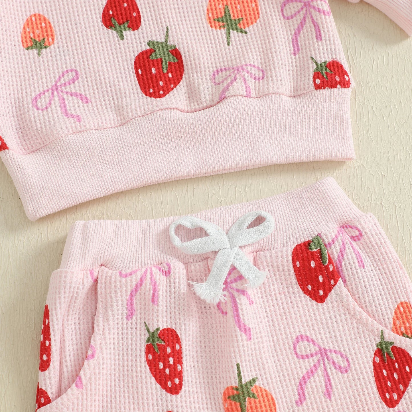 Baby Toddler Girls 2Pcs Fall Set Fashionable Strawberry Print Long Sleeve Pullover Top Bow Jogger Pants Outfit