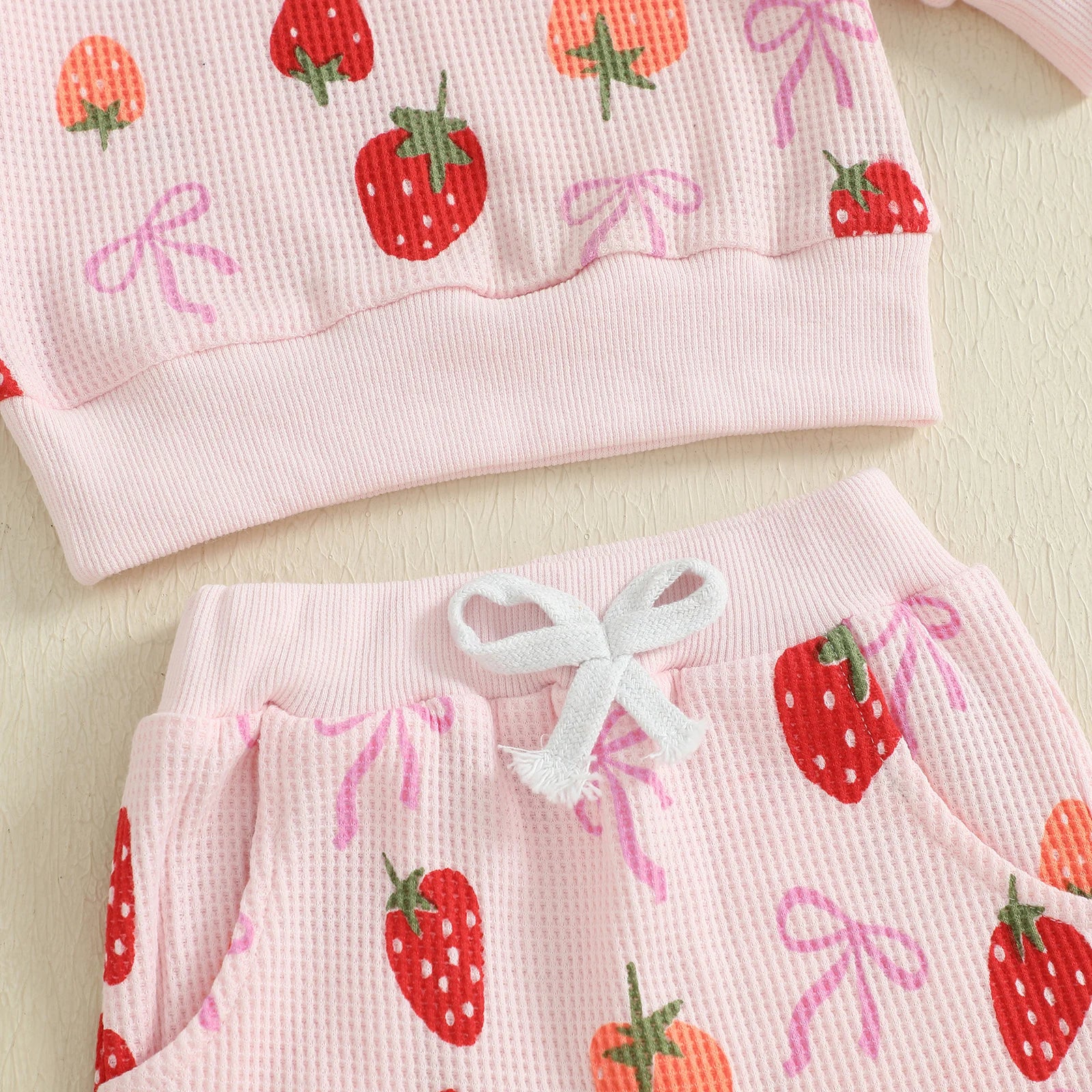 Baby Toddler Girls 2Pcs Fall Set Fashionable Strawberry Print Long Sleeve Pullover Top Bow Jogger Pants Outfit