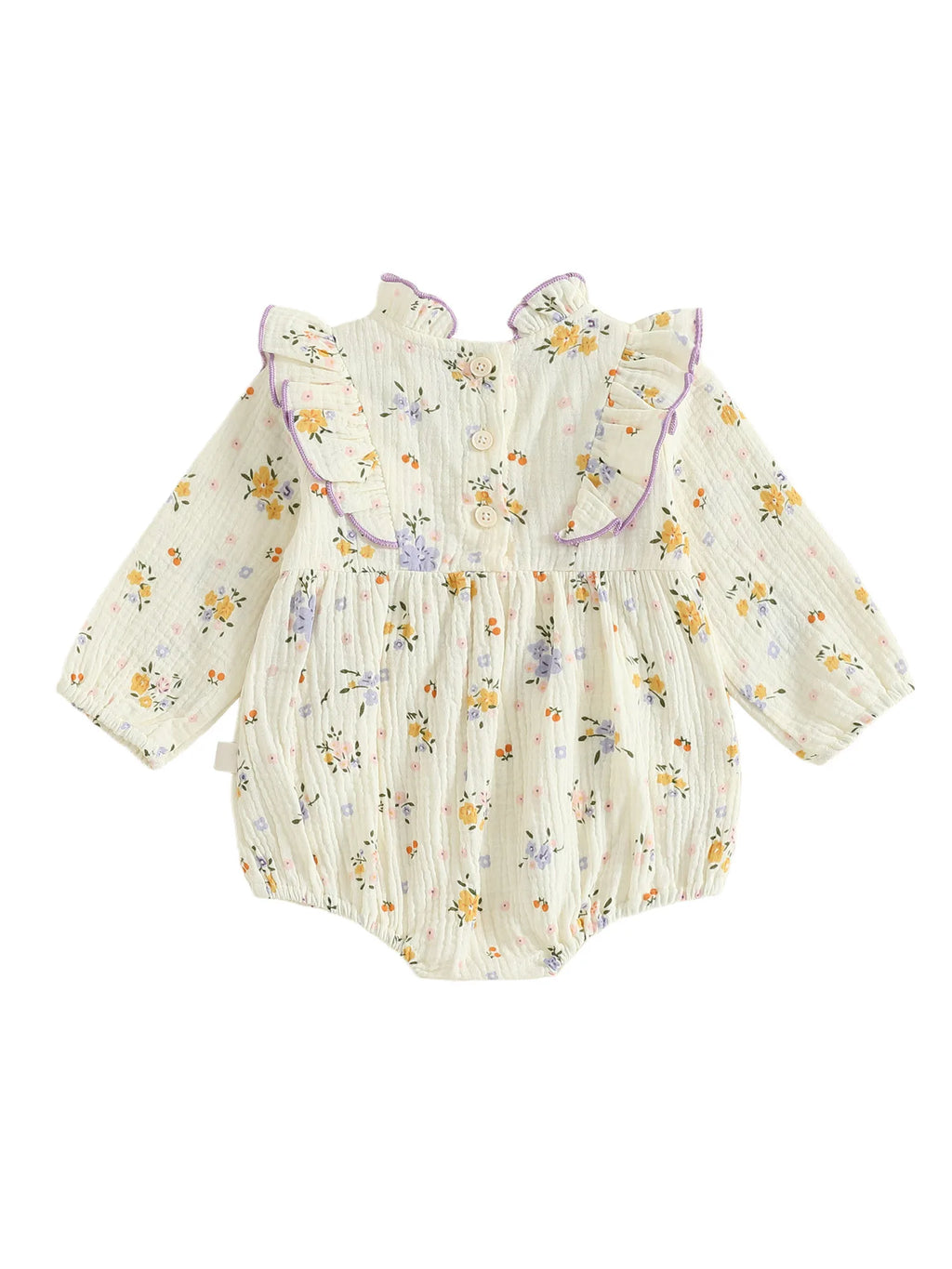 Baby Girl Fall Bubble Romper Floral Print Long Sleeve Frill Mock Neck Ruffled Jumpsuit