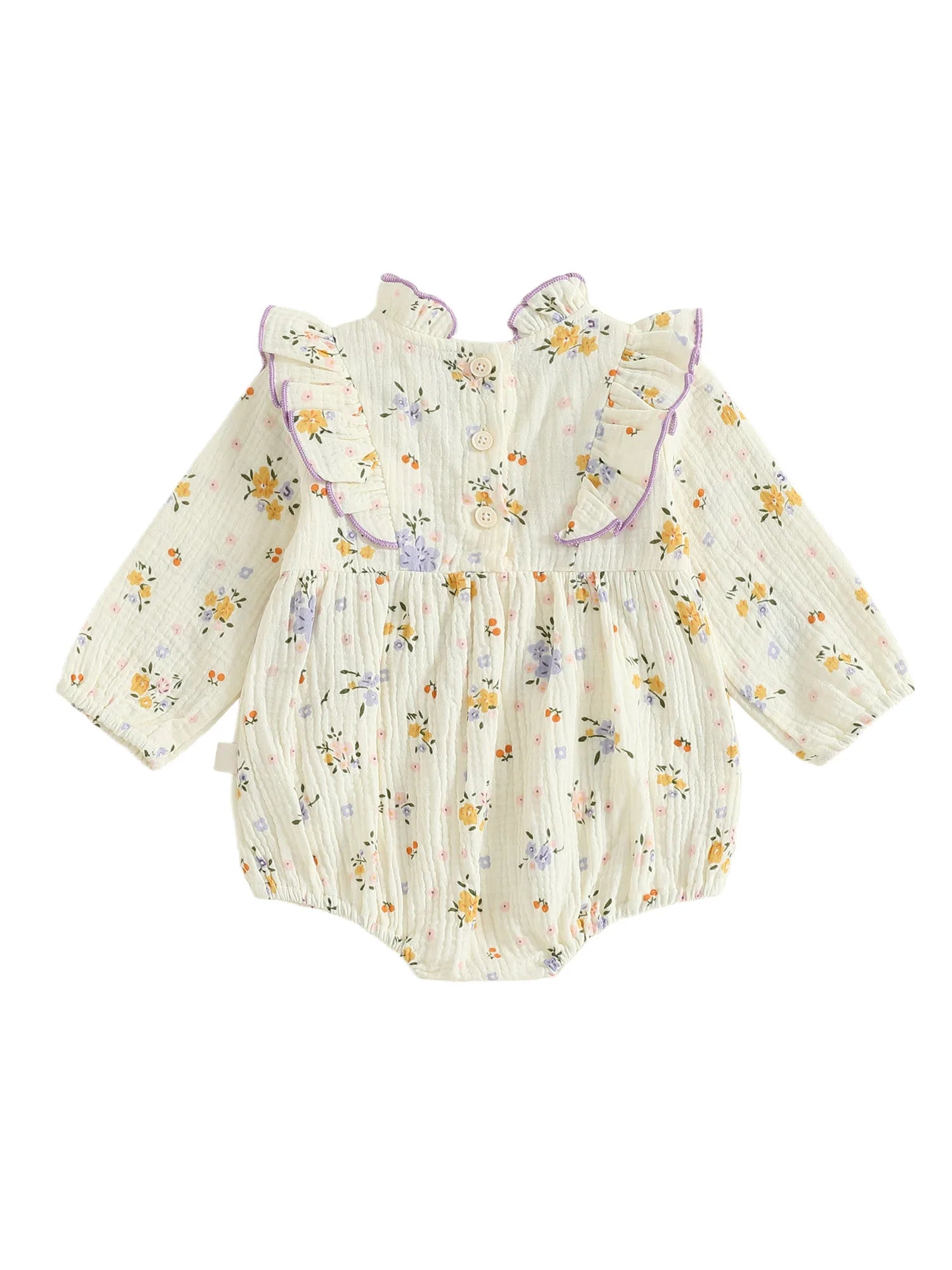 Baby Girl Fall Bubble Romper Floral Print Long Sleeve Frill Mock Neck Ruffled Jumpsuit