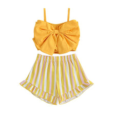 Load image into Gallery viewer, Toddler Kids Baby Girl 2Pcs Outfit Big Bow Solid Tank Top Star Striped Floral Shorts Set Clothes
