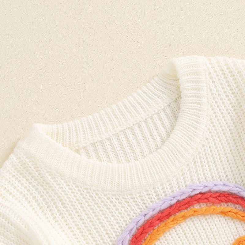 Toddler Kids Girls Big Sis Sweater Casual Rainbow Letter Embroidery Warm Knitted Long Sleeve Pullover Knitwear Top