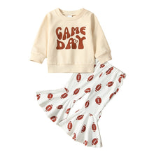 Load image into Gallery viewer, Baby Girl 2Pcs Outfits Game Day Print Long Sleeve Print Bell Bottom Flare Pants Football Set
