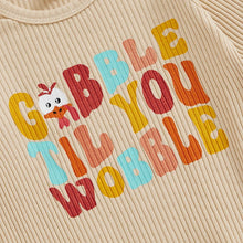 Load image into Gallery viewer, Baby Boys Girls 2Pcs Gobble Til You Wobble / My First Thanksgiving Romper Letter Turkey Print Long Sleeve Jumpsuit and Hat Fall Set
