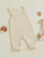 Baby Boys Girls Knit Jumpsuit Sleeveless Square Neck Solid Color Rompers Overalls