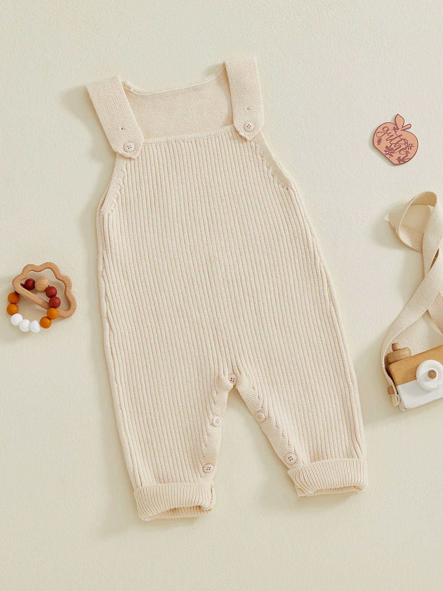 Baby Boys Girls Knit Jumpsuit Sleeveless Square Neck Solid Color Rompers Overalls