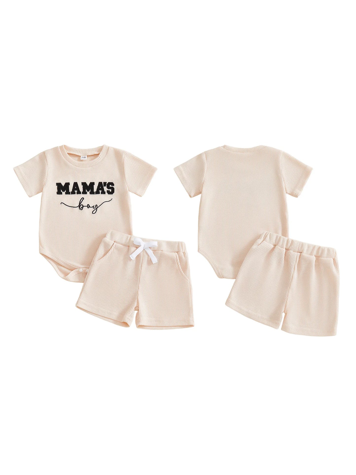 Baby Boys 2Pcs Mama's Boy Shorts Set Letter Embroidered Short Sleeve Romper and Shorts 2 Piece Waffle Knit Summer Outfit
