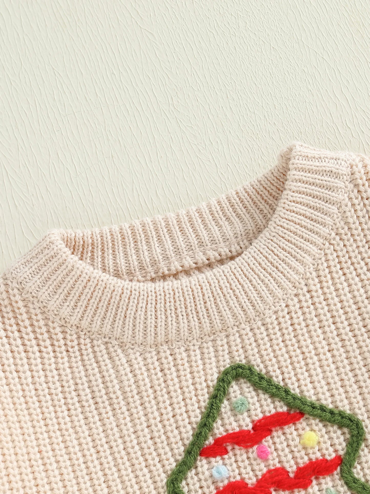Baby Toddler Boys Girls Christmas Sweater Christmas Tree Embroidered Ribbed Long Sleeve Knitted Top for Winter