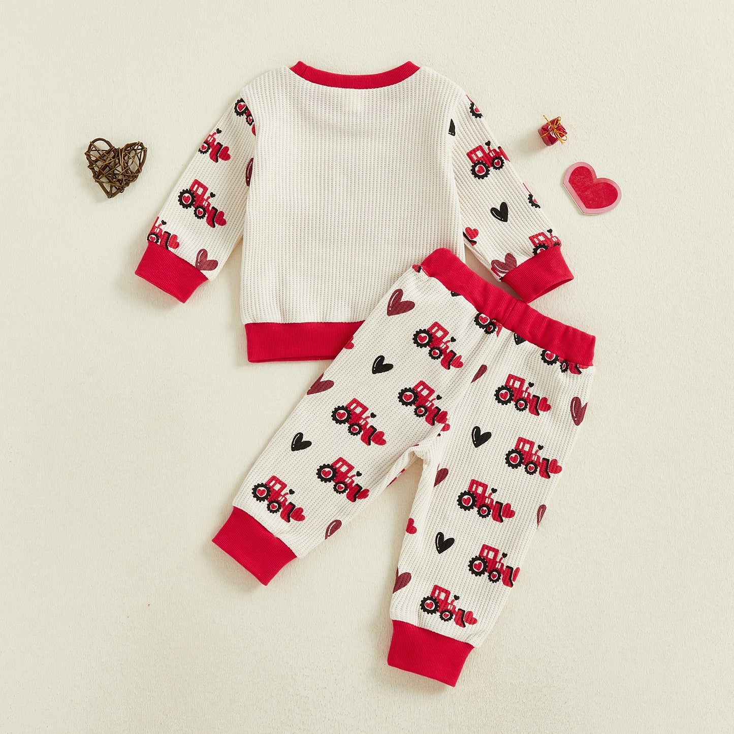 Baby Toddler Boy 2Pcs MY LOVE Valentine's Outfit Letter Embroidery Long Sleeve Crew Neck Pullover Top and Joggers Pants Set