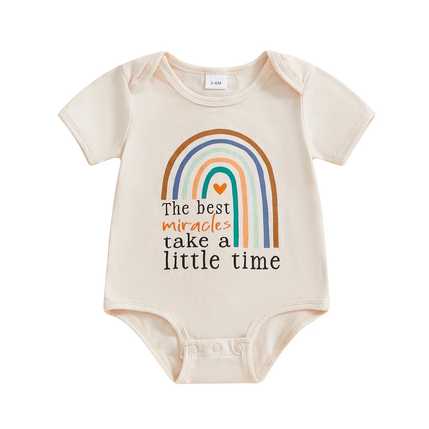 Baby Boys Girls After Every Storm Comes A Rainbow / The Best Miracles Take A Little Time Cotton Bodysuit Classic Short Sleeve Round Neck Rainbow Print Playsuit Romper Bodysuit