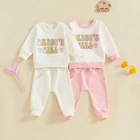 Baby Toddler Girls 2Pcs Daddy's Girl Outfit Long Sleeve Letters Heart Print Crewneck Top Pants Jogger Set