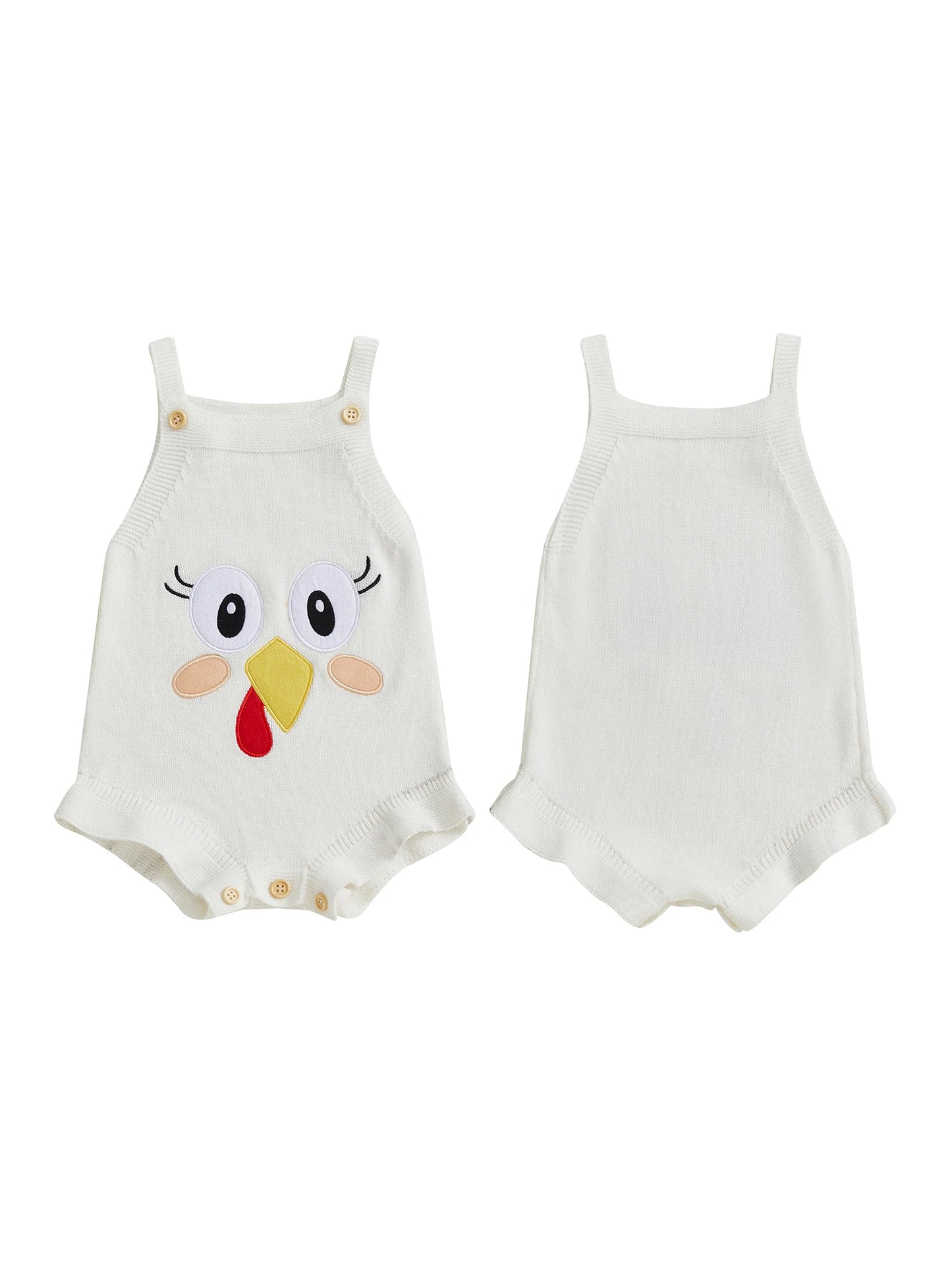Baby Girl Thanksgiving Knit Romper Cute Turkey Print Square Neck Sleeveless Infant Jumpsuit Overalls