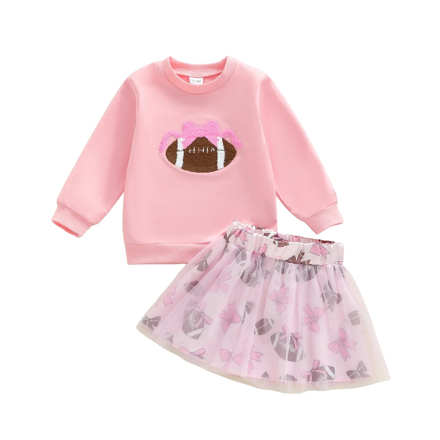Baby Toddler Girl 2Pcs Fall Outfits Football Embroidery Long Sleeve Round Neck Top and Tutu Skirt 2Piece Set