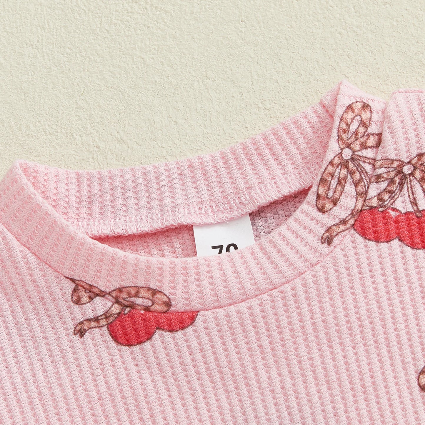 Baby Toddler Girls 2Pcs Outfits Fashionable Bow Cherry Print Short Sleeve Round Neck Top and Shorts Set