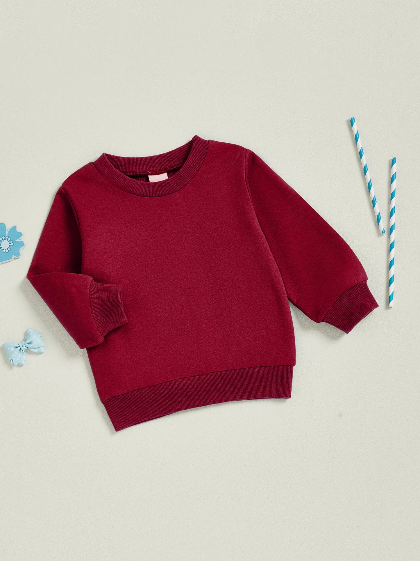 Baby Toddler Kids Boy Girl Solid Color Long Sleeve Round Neck Pullover Loose Top